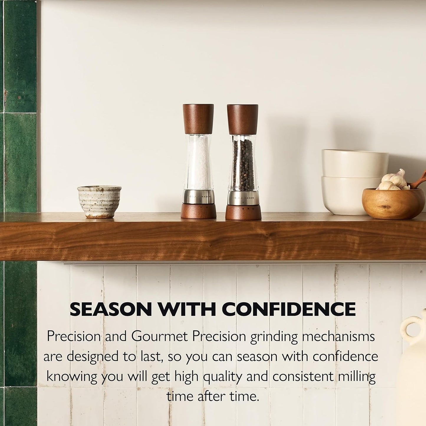 Cole & Mason Derwent Salt Mill - Gourmet Precision Salt Grinder - Refillable Seasoning and Spice Tools - Adjustable Seat, Himalayan and Kosher Salt Grinder Settings - Forest Wood