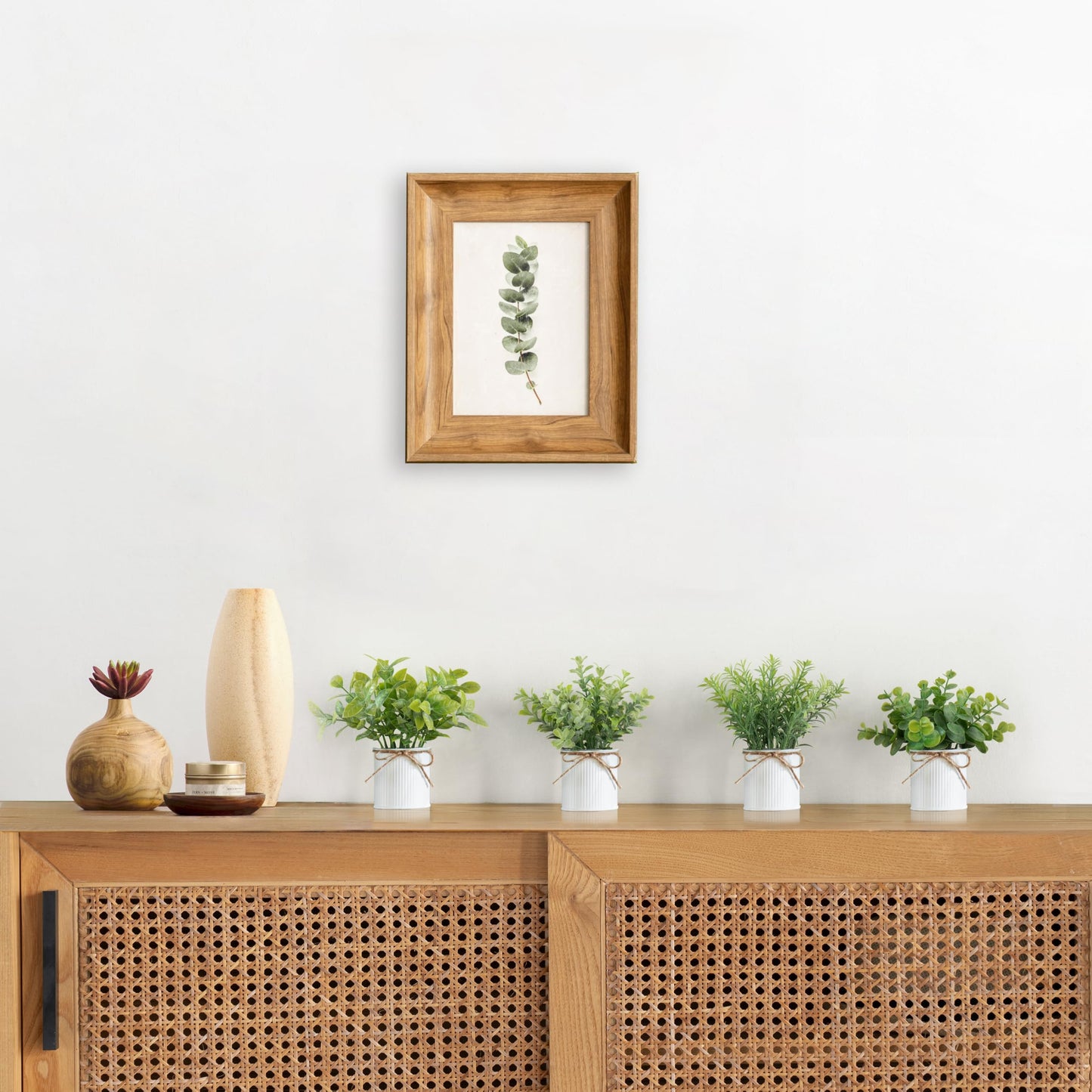 Mkono 4 Packs Small Fake Plants in Farmhouse Galvanized Pots Table Centerpiece Mini Potted Artificial Plants Faux Eucalyptus for Shelf Office Rustic Home Decor (White, Mini-6" H)