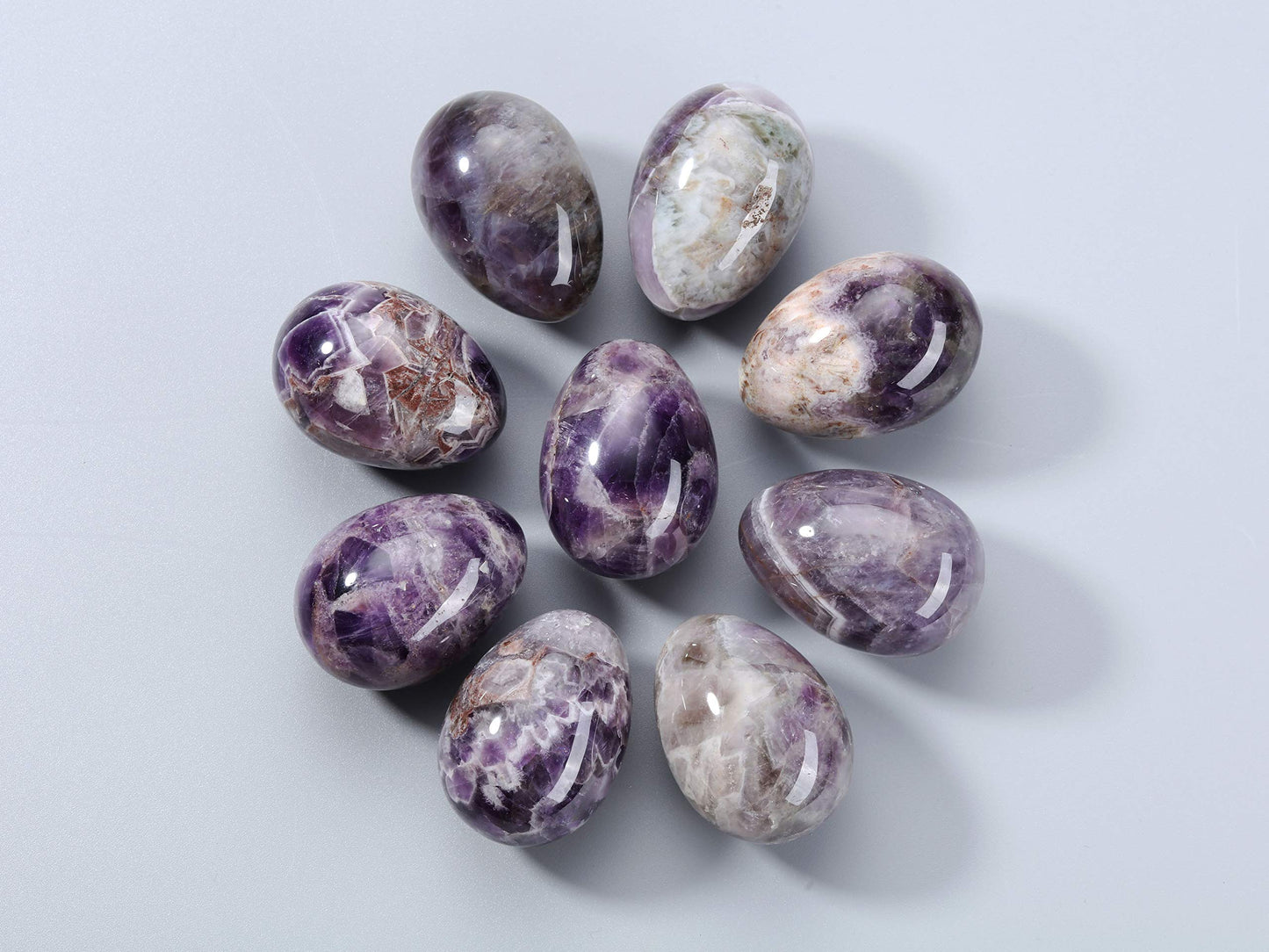 Jovivi Natural Amethyst Egg Sphere Sculpture Reiki Healing Crystal Gemstone Ball Divination Figurine with Acrylic Stand for Home Decoration
