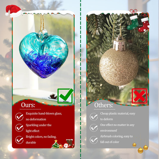 Hand Blown Glass Gazing Balls for Garden 3.8" Glass Ornaments for Christmas Tree Blue Heart Hanging Friendship Balls (Blue - C)