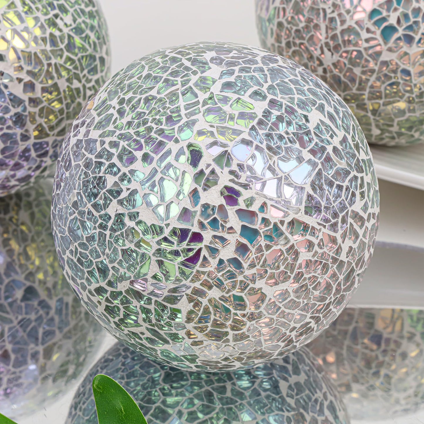 Folmywy 6 Pcs Silver Decorative Ball for Bowls 3.35inch Mosaic Glass Sphere