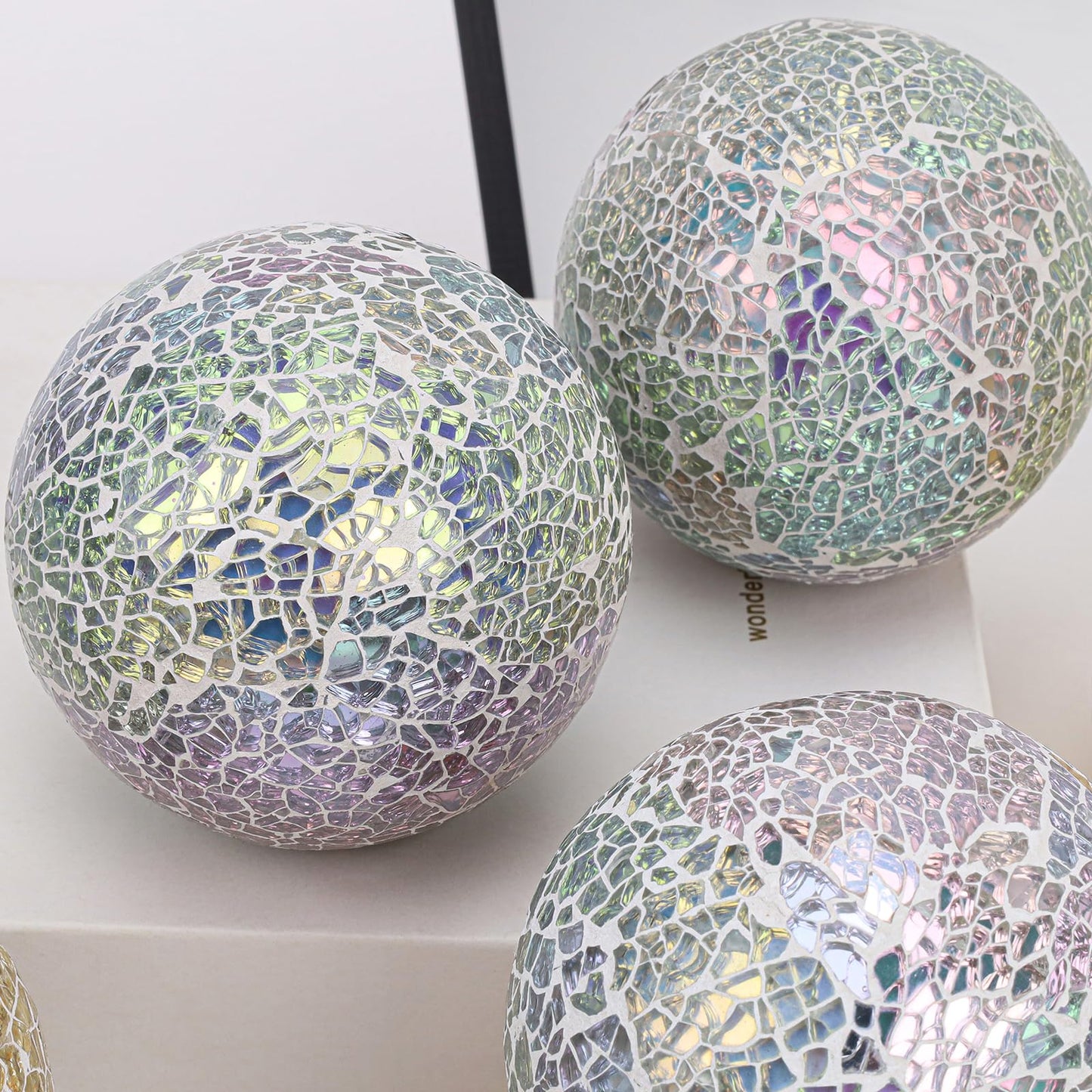 Folmywy 6 Pcs Silver Decorative Ball for Bowls 3.35inch Mosaic Glass Sphere