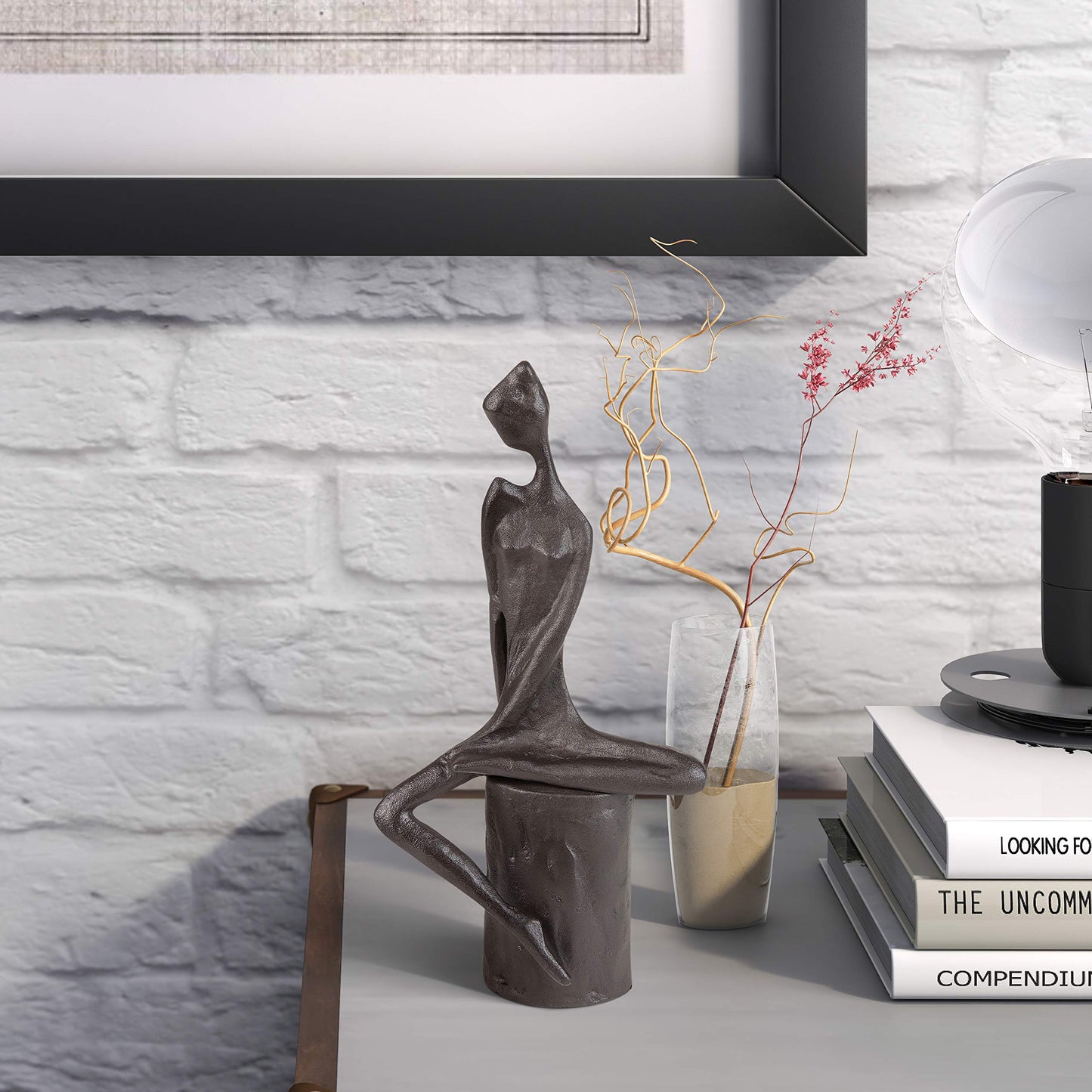 Danya B. Woman in Reflection Cast Iron Sculpture | Contemporary Metal Art Shelf Decor | Thinking Figurine - Brown