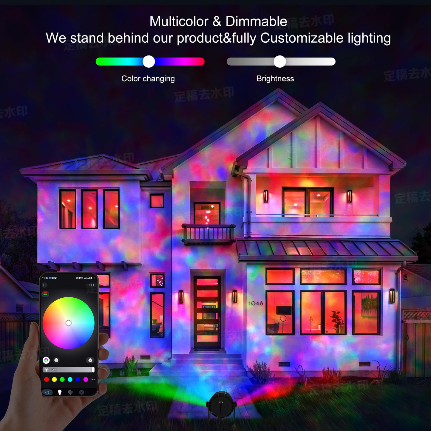 Umidkin Ocean Wave Projector Light, 150W RGBW Color Changing Water Wave Light, LED Water Ripple Effect or Flame Fire Effect, Use for Ceiling, Wall, Garden, Party, Holiday