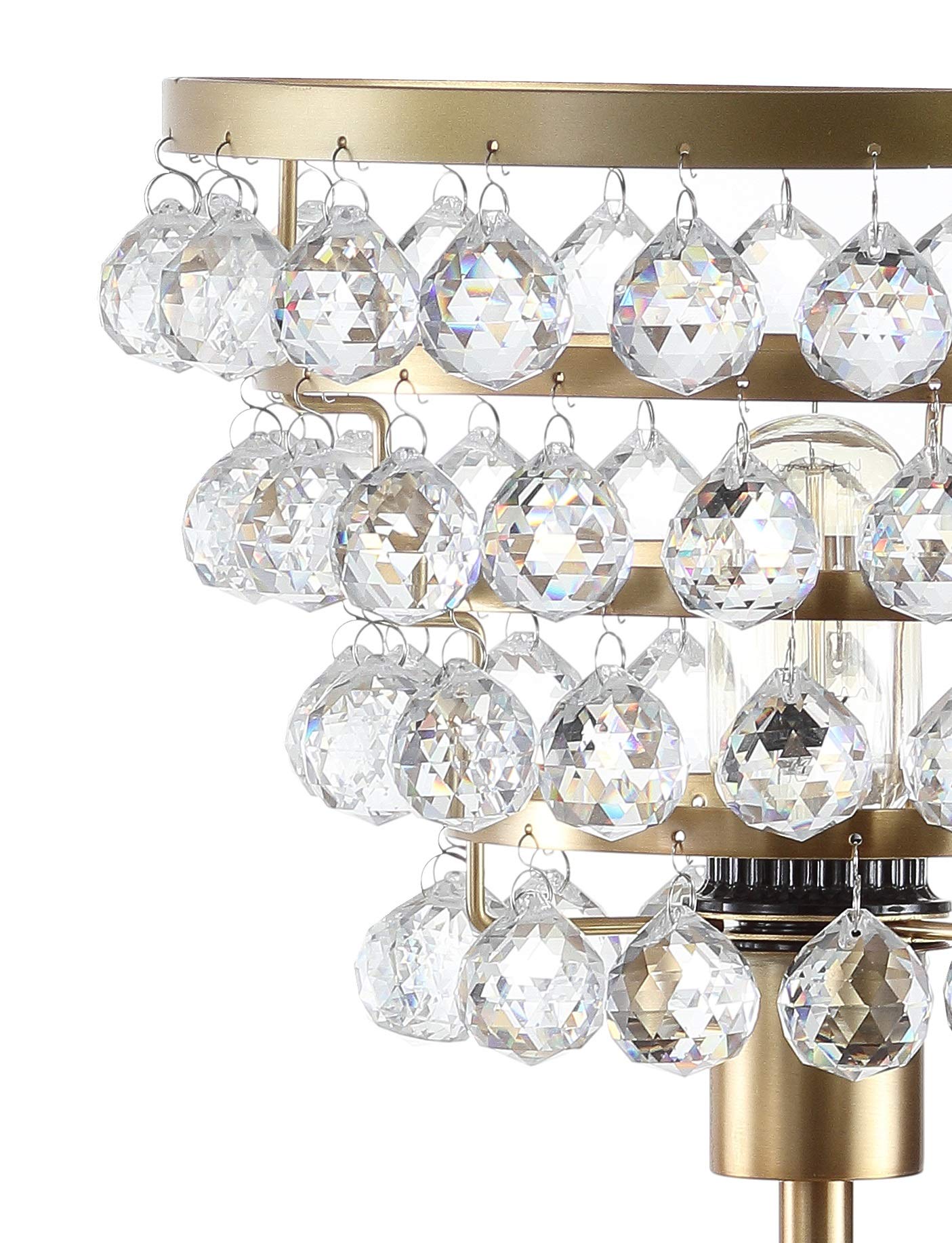 JONATHAN Y 25" Brass Gold/Clear Table Lamp, Modern Industrial Chandelier Style Light, Clear Crystal Beads, Glam Bedside Nightstand Lamp for Bedroom Living Room, LED Bulb Included (JYL9004B)