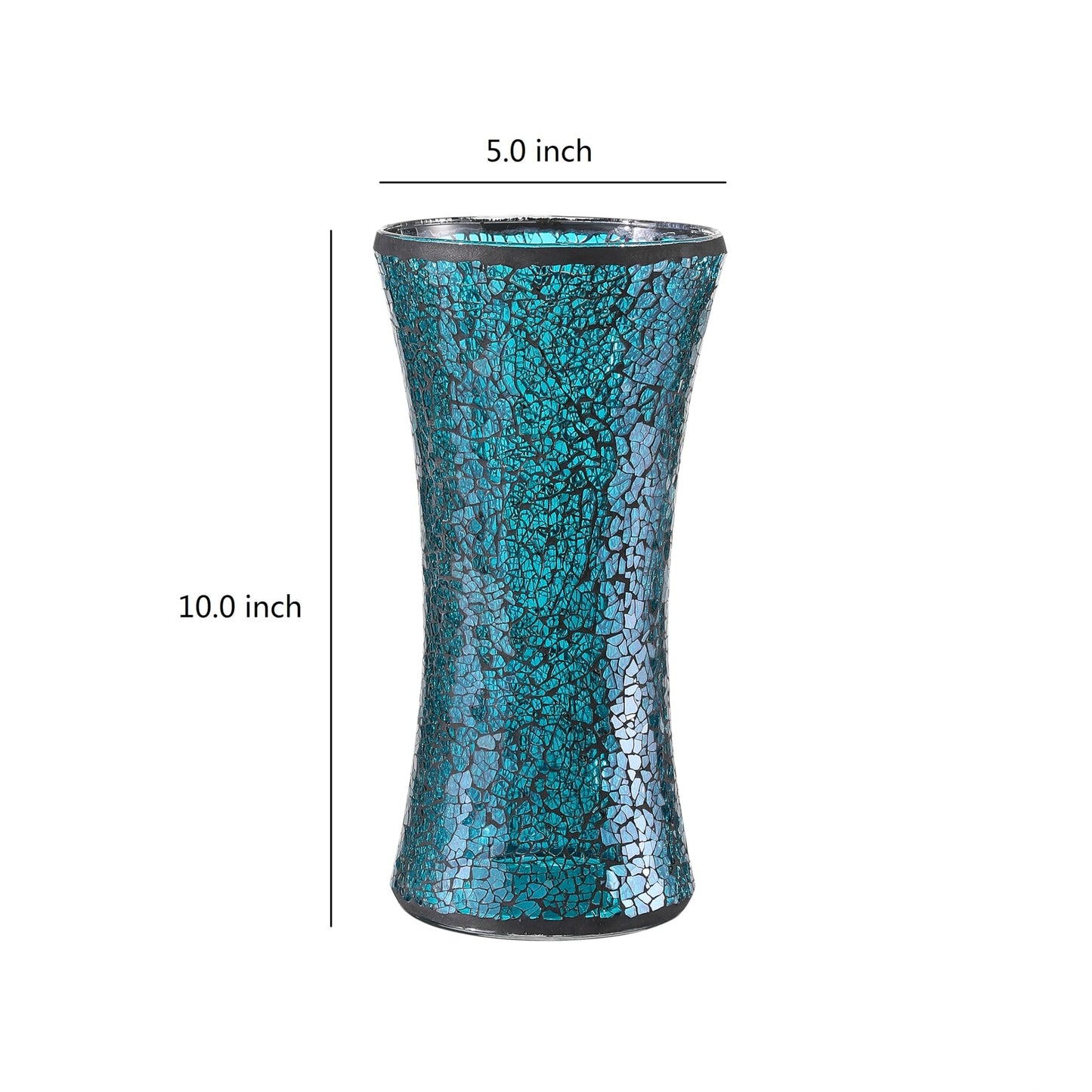 Decorative Mosaic Glass Vase, 5x10 Inches, Crackled Design Table Centerpiece (Teal)