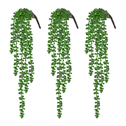 RECUTMS Artificial Succulents Hanging Plants 3pcs Fake Hanging Plants String of Pearls Faux Greenery Wall Plant Spring Summer Indoor Outdoor Home Garden Bookshelf Office Wedding Graduation Party Decor