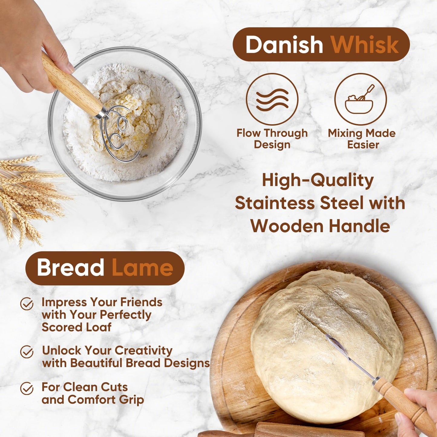 Yiczc Sourdough Starter Kit with Round 9" & Oval 10" Banneton Bread Proofing Baskets, Starter Jar, Dough Whisk, Scraper & Bread Sling, Complete Sourdough Bread Baking Supplies Gift Set for Home Bakers