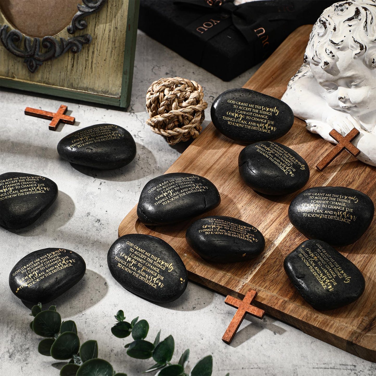Wesiti 10 Pcs Serenity Prayer Gifts Pocket Token Stones Bulk for Men Women Recovery Anxiety Sobriety Gifts