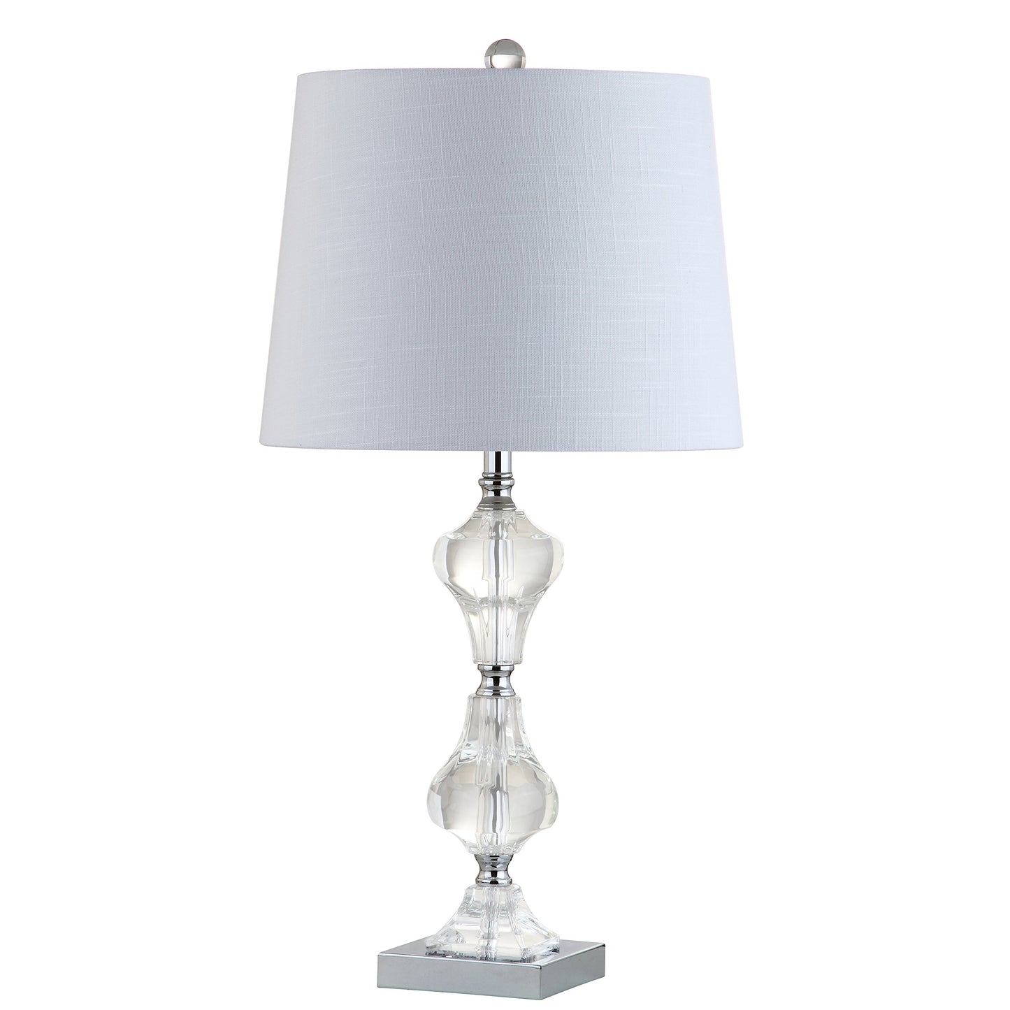 JONATHAN Y 26" Clear Crystal Column Table Lamp, Glam Transitional Chrome Metal Lamp with White Linen Shade for Living Room Bedroom Nightstand, LED Bulb Included JYL2038A