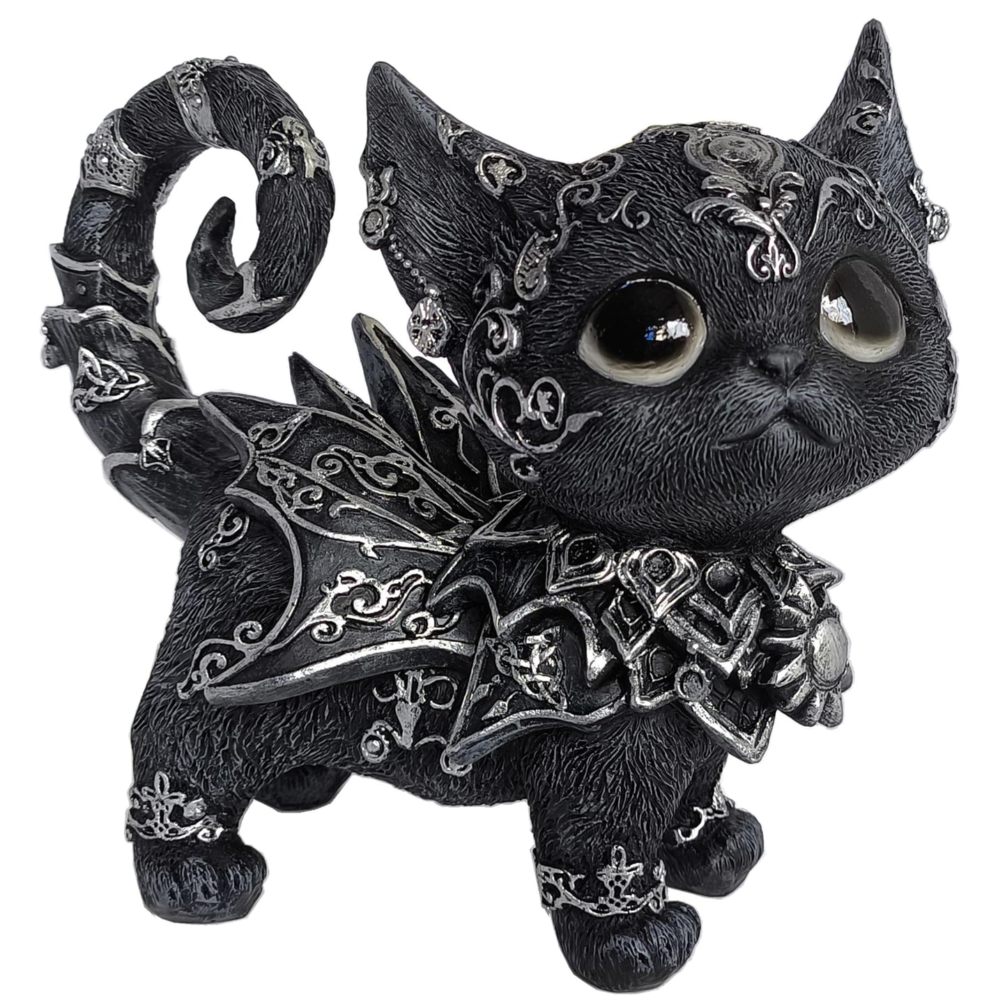 SACOJUCHY Mystical Black Cat Statue Elegant Silver Accented Kitten Sculpture Intricate Gothic Home Decor Enchanting Figurine for Cat Lovers, Witchy Aesthetic, & Unique Gifts