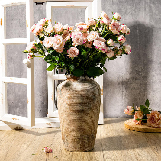 Fobule Rustic Ceramic Flower Vase, Small Decorative Terracotta Boho Vase for Living Room, Table Centerpiece, Shelf Decor, Farmhouse, Entryway - 11 Inch Tall, Vintage Gray