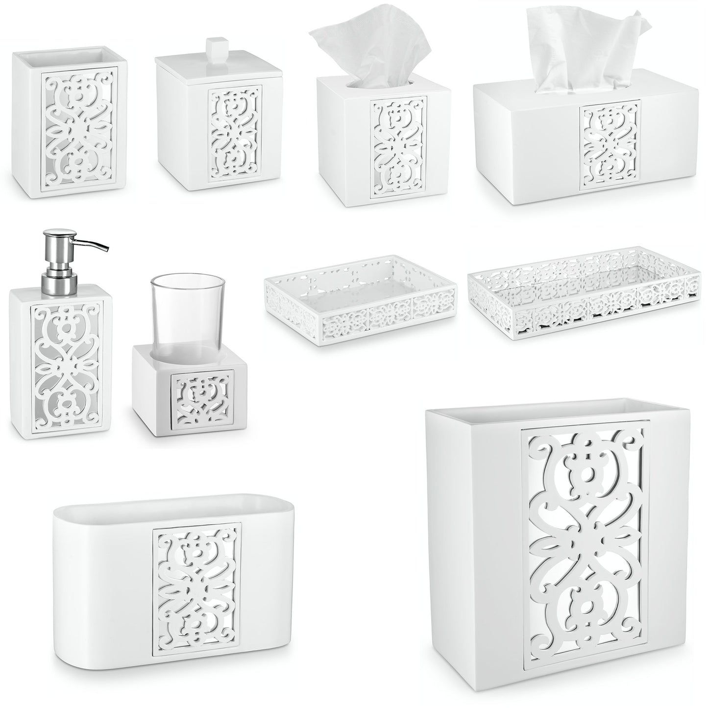 Mirror Janette White Square Resin Tissue Box Cover with Bottom Slider
