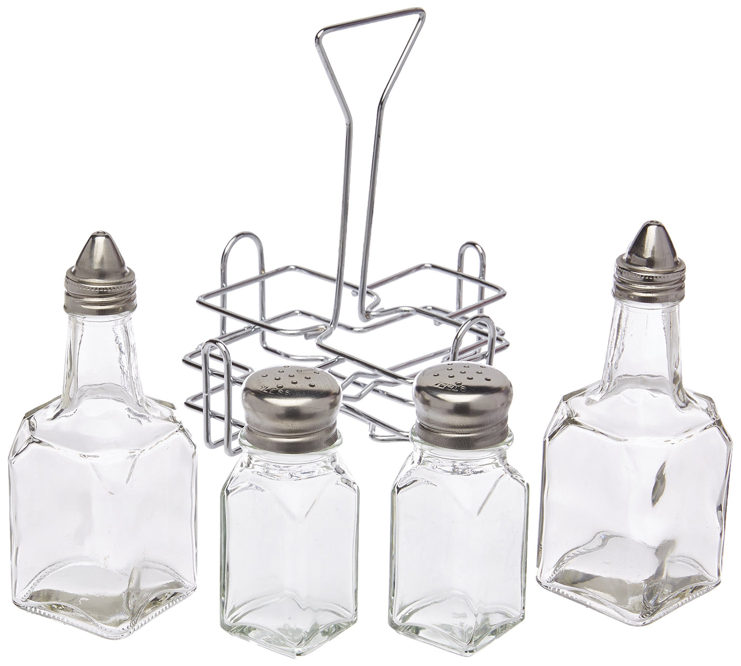 New Star Foodservice 22209 Glass Salt and Pepper Shaker Set with Holder and Oil and Vinegar Cruets, Stainless Steel Gold Plated Top, 0.5-Ounces