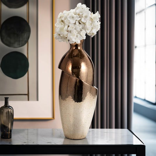 Sagebrook Home Modern Glass Vase - Unique Abstract Design - Handcrafted Metallic Glass - Luxury Decorative Accent for Home, Office, Living Room & Bedroom - 19" Copper & Bronze