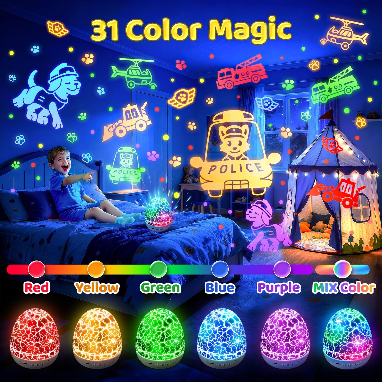 Star Projector Night Light for Kids, 6 Films & 15 Lullabies White Noise Sound Machine, Sensory Toys for Boys Toddlers, 360 Rotation Remote Timer Dino Egg Lights for 1-9 Boy Birthday Gifts