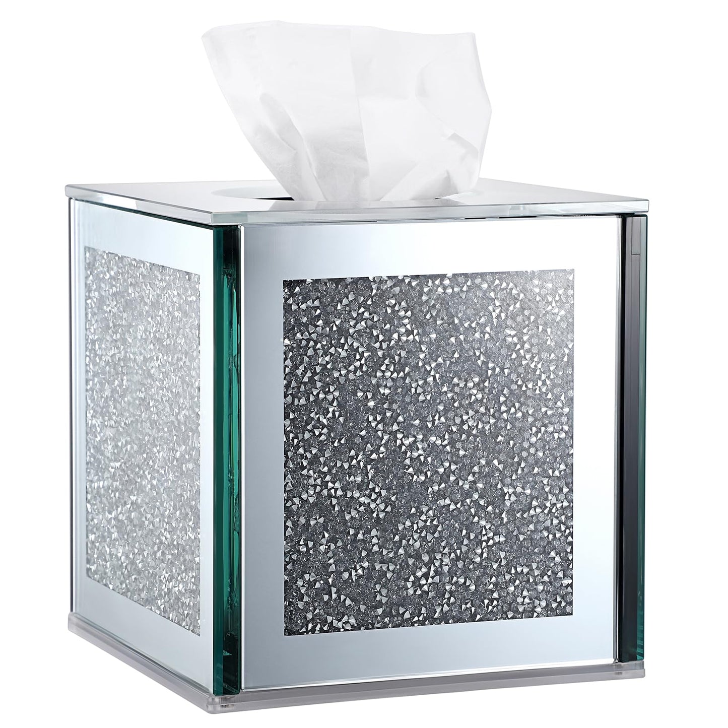 Sumnacon Crystal Square Tissue Box Cover, Silver Glass Cube Tissue Box Holder, Decorative Facial Tissue Holders Dispenser for Bathroom Vanity Dresser Night Stand Table Countertop Office Home Decor