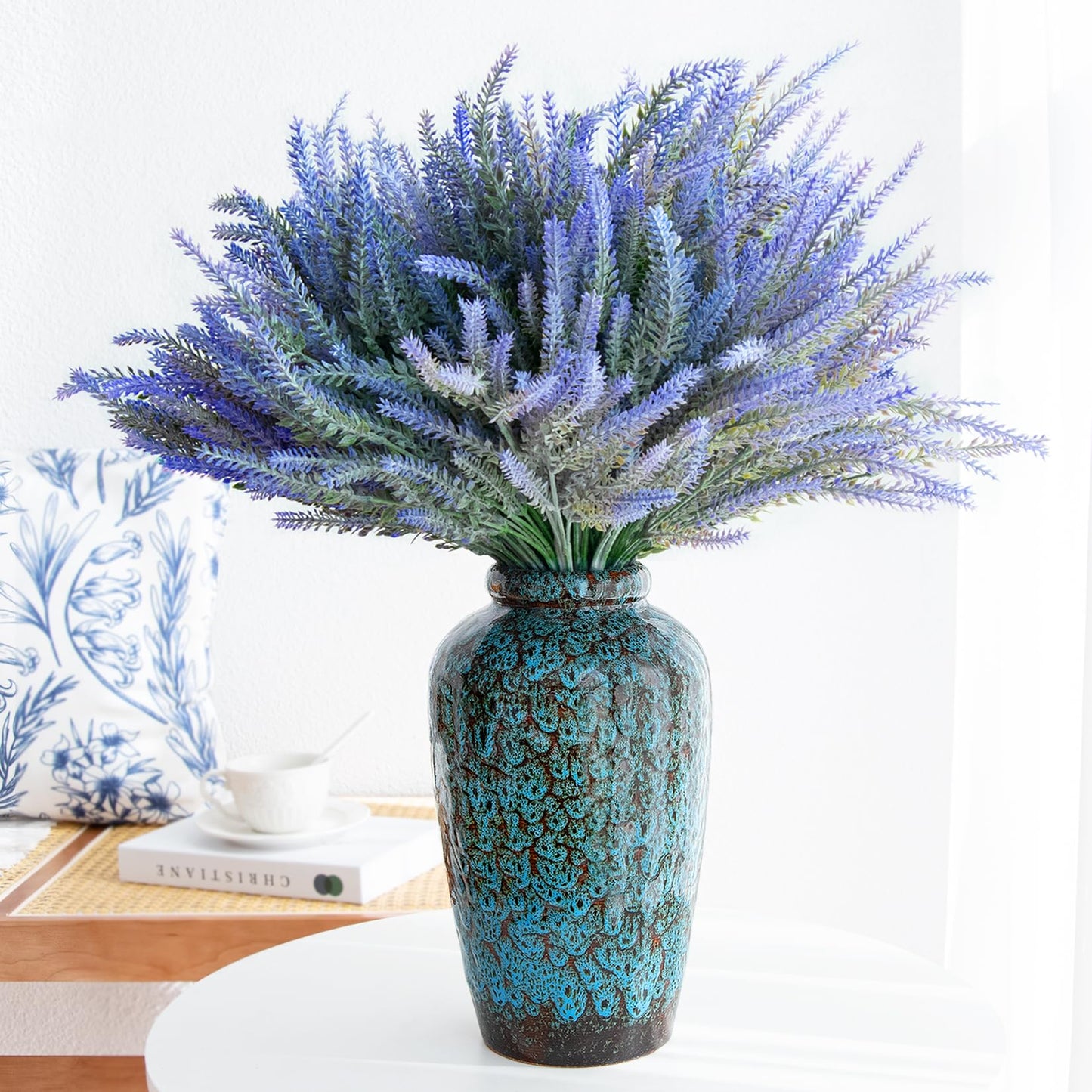 YINUOWEI Unique Ceramic Flower Vase, Modern Home Decor for Living Room, Tables, Shelves & Enterways,11Inch Tall Glaze Blue Vase Gift for Housewarming, Wedding, Birthday