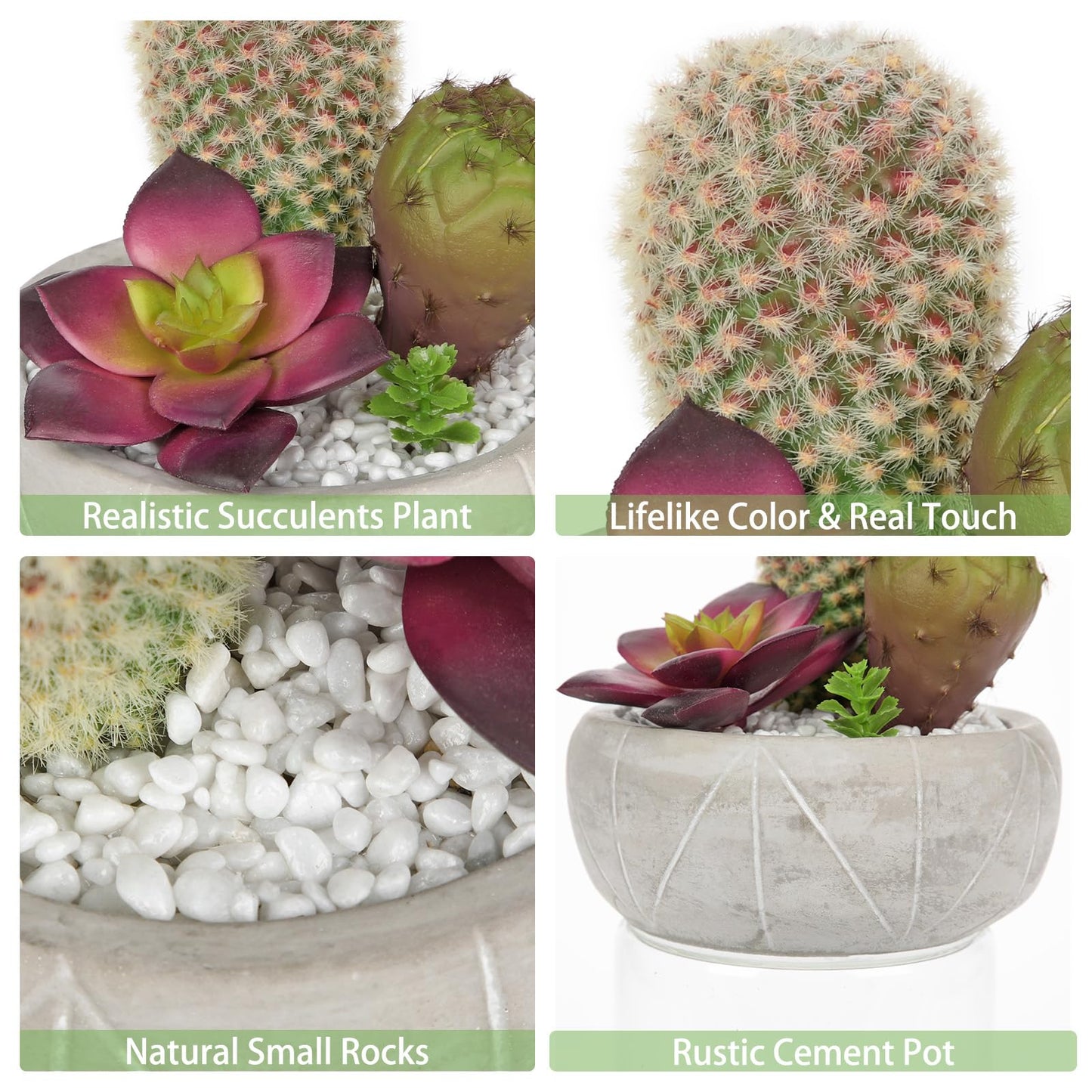 Artificial Cactus Plants Indoor, 5.5" Assorted Small Faux Purple Succulent in Pots Fake Potted Desk Plant with Concrete Bowl Succulents Artificial Cactus Decor for Home Office Bathroom Table Shelf