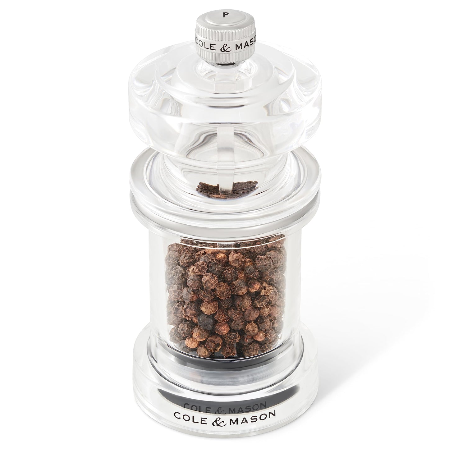 Cole & Mason 675 Refillable Spice Mill - Kitchen & Home Accessory - Salt & Pepper Grinder Set - Salt & Peppercorn Included - Acrylic - Salt & Pepper Set 4.5"