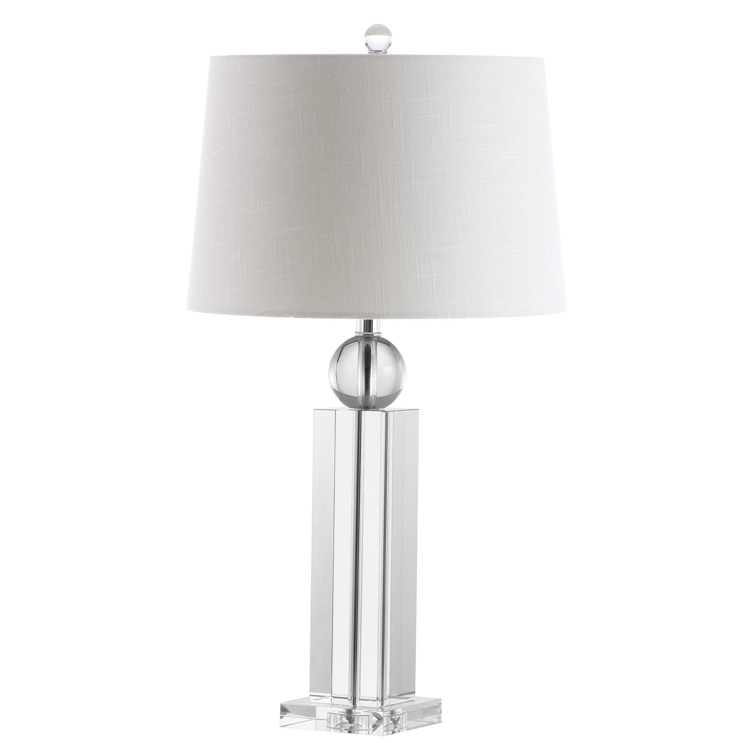 JONATHAN Y 28.5" Clear Crystal Column LED Table Lamp, Glam Traditional Lamp for Living Room Bedroom Nightstand, White Linen Drum Shade, Chrome, LED Bulb Included JYL5004A