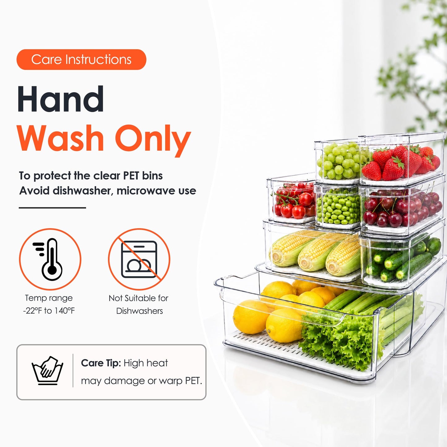 SMRCAD Refrigerator Organizers and Storage, 8 Pack with 1 Pull-Out Drawer and 7 Lidded Bins, Fruit Storage Containers for Fridge with Drain Trays, Helps Keep Produce Fresh