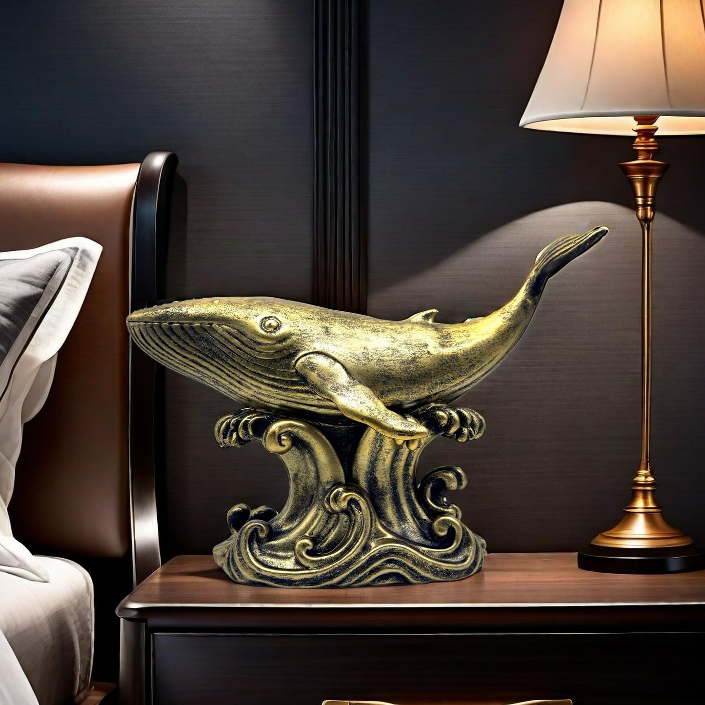 XINDAM Bronze Finish Whale Figurine Statue Marine Animal Decorative Home & Office Resin Figurines Home Office Display Craft Living Room Decor Ornaments for Tabletop 13 INCH