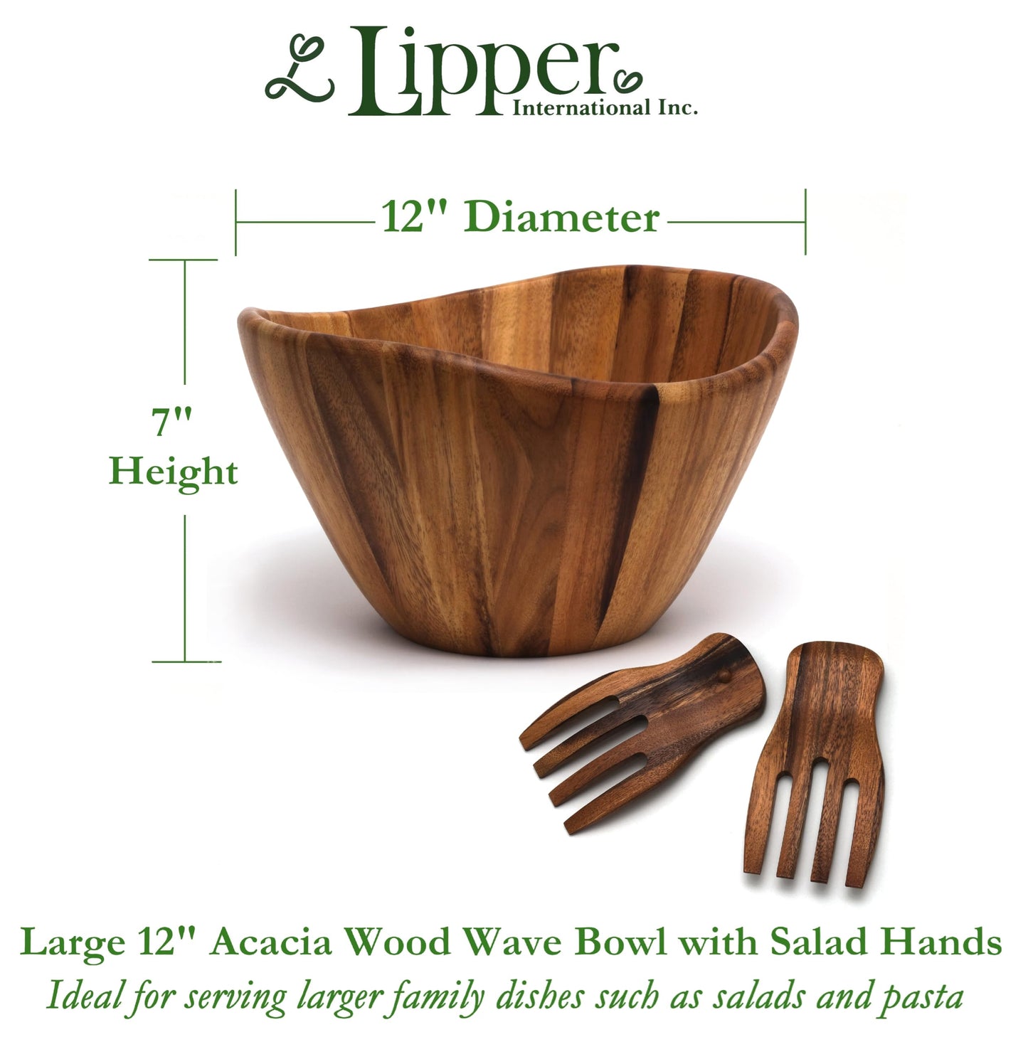 Acacia Wave Bowl with Salad Hands