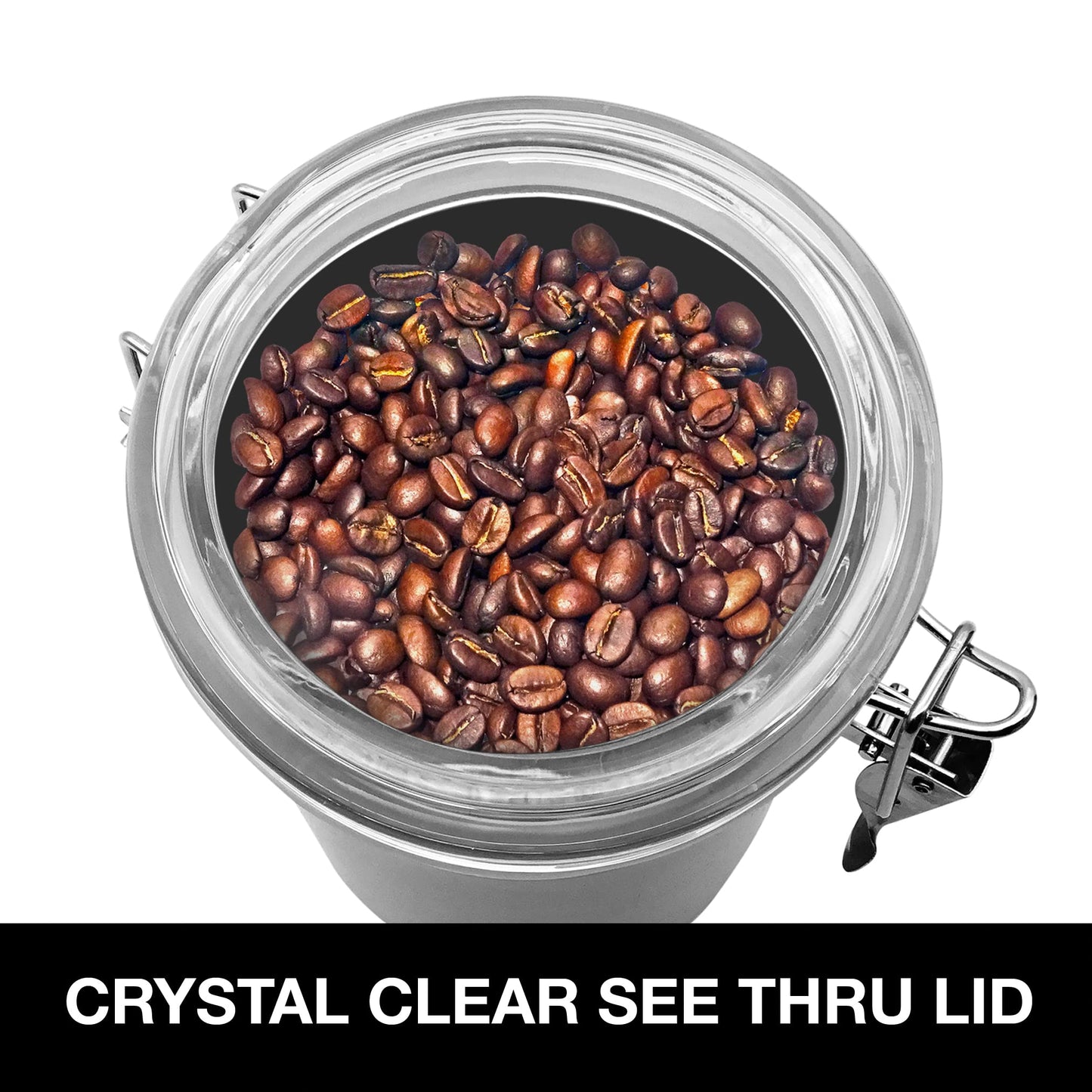 Oggi Stainless Steel Kitchen Canister 62 fl oz - Airtight Clamp Lid, Clear See-Thru Top - Ideal for Kitchen Storage, Food Storage, Pantry Storage. Large Size 5" x 7.5".