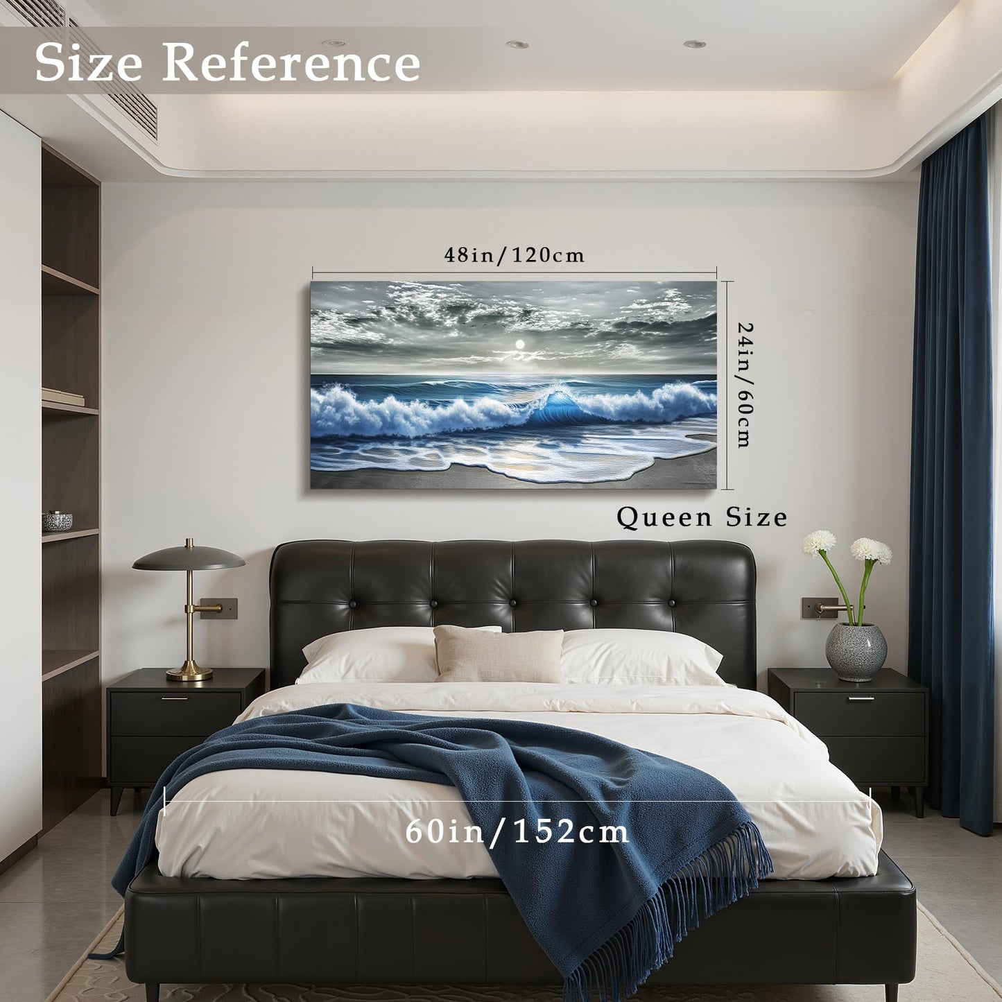 imjiayu Large Wall Art, Beach Wall Art, Coastal Wall Decor, Blue Wave Big Picture, Ocean Landscape Art Prints, Modern Nature Paintings for Living Room Bedroom Hallway Office Home Decoration 24"x48"