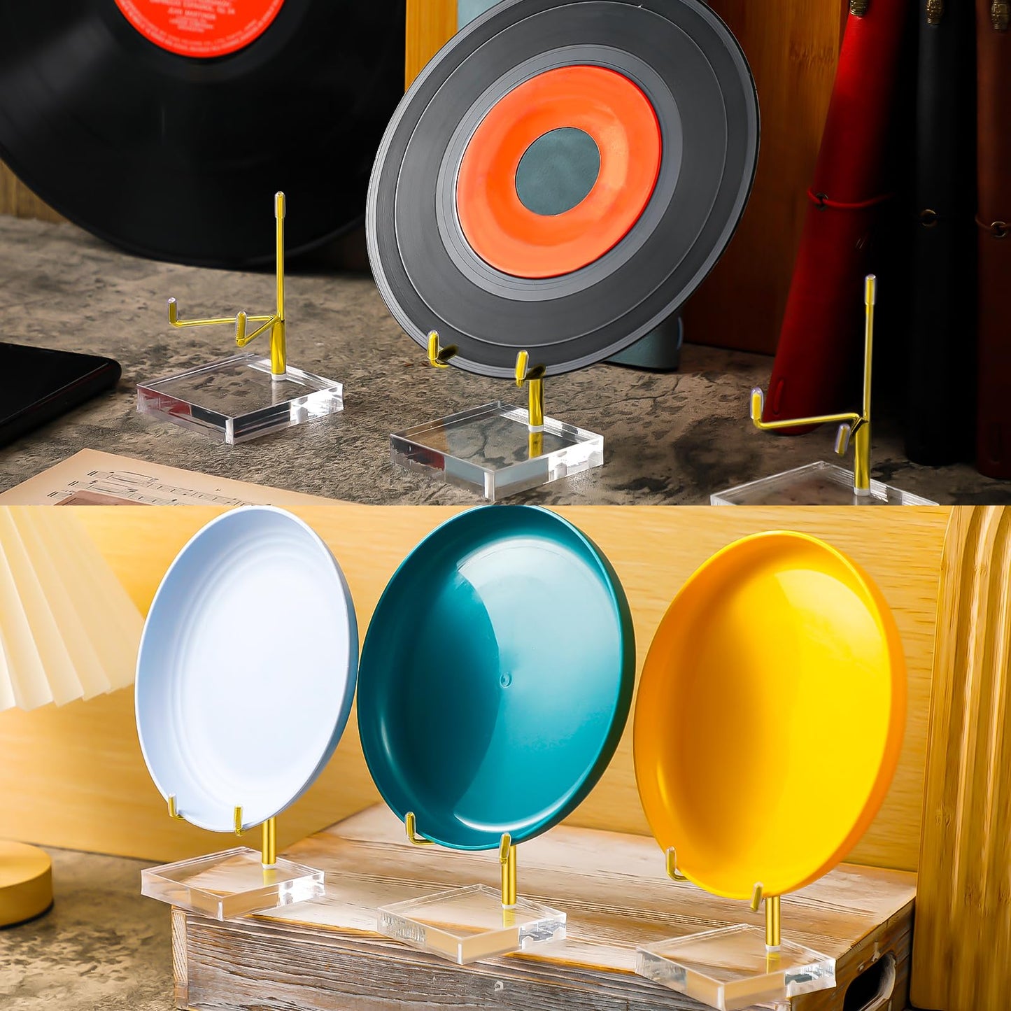 Kigley 8 Pcs Adjustable Metal Arm Display Stand Crystal Holder Easel Display with Acrylic Base Easel Rock Mineral Stand for Geodes Mineral Agate Collection(Gold,2 x 2 x 3.5 Inch)