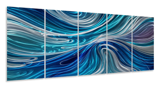 NdcSkyArt Handcrafted 3D Abstract Blue and Silver Metal Wall Art