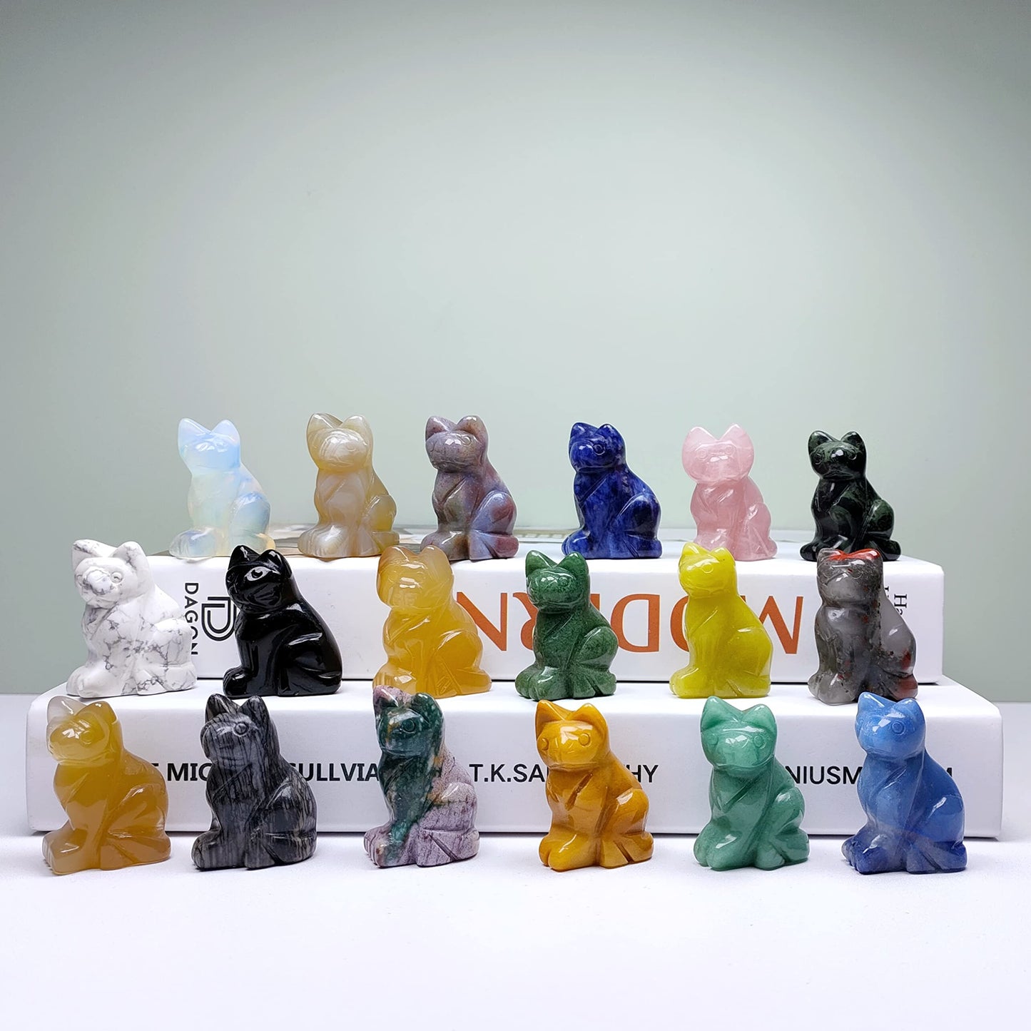 Wemeki Gemstone Cat Figurine Mix 6PCS, Crystal Sitting Kitten Healing Carved Lucky Animal Carving for Home Decor 1.5''