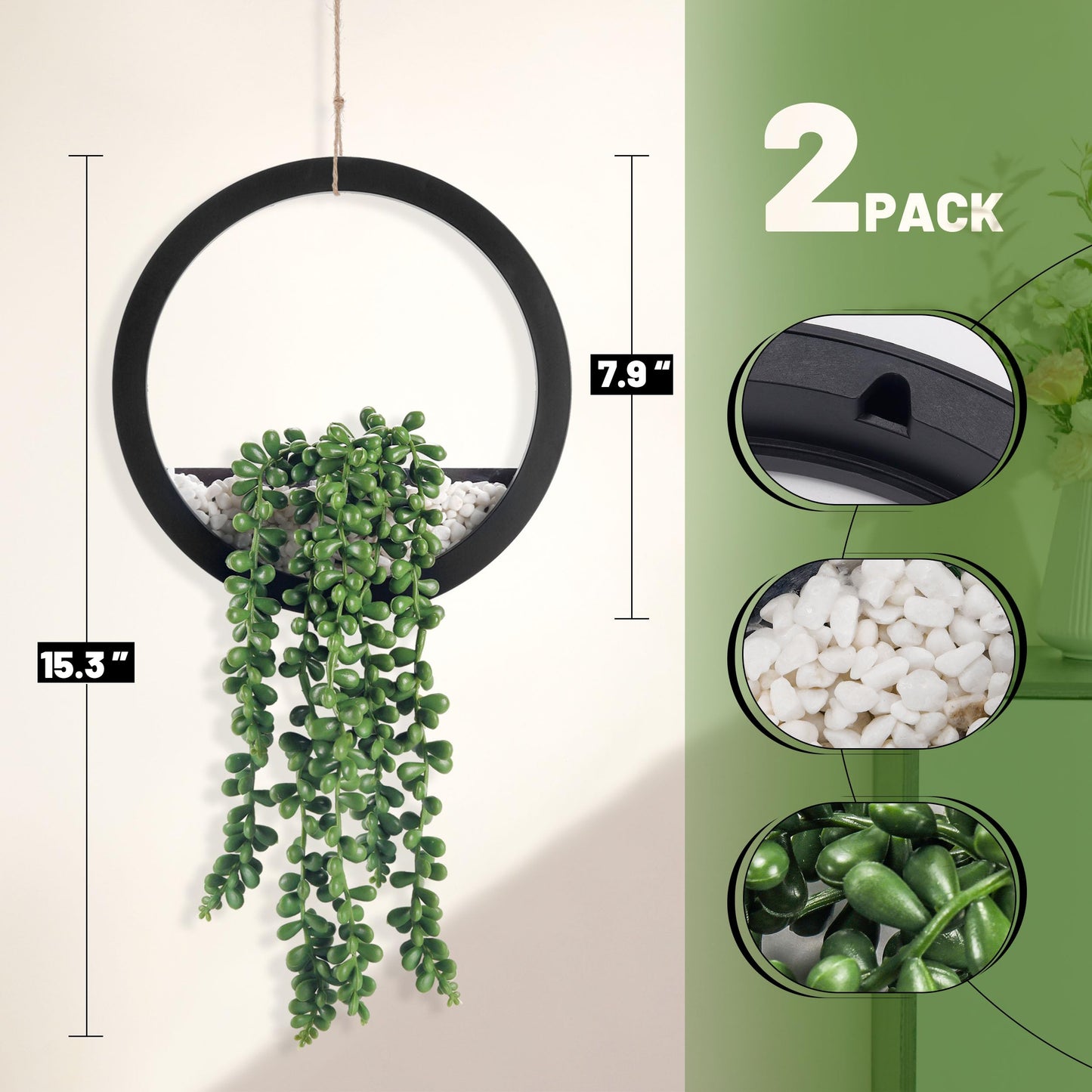 Der Rose Bundle of 2 Packs Fake Plants Hanging and Set of 2 Succulents Plants Artificial for Bathroom Bedroom Aesthetic Living Room Decor