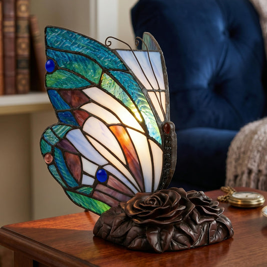 Tiffany Style Butterfly Lamp - Stained Glass Table or Desk Light LED Bulb Included - Colorful Vintage Look Butterfly Decor by Lavish Home