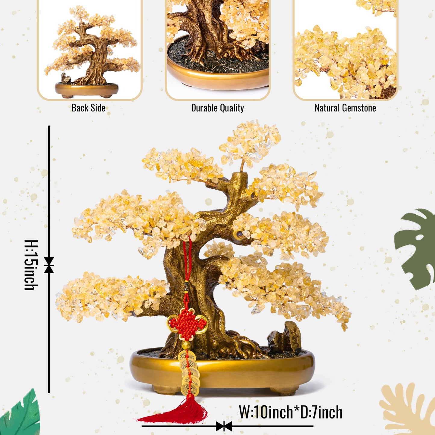 GEMBOURY Natural Citrine Gemstone Crystal Bonsai Tree of Life Large Feng Shui Money Chakra Tree for Luck and Wealth Desk Decoration(1,251 Gem Count)
