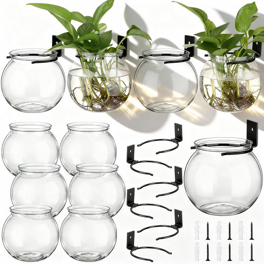 Baderke 6 Sets of Plastic Wall Planters for Indoor Plants Plant Propagation Station Hanging Planter Propagation Vases with Flower Pot Holder Ring for Artificial Wall Plants Indoor Outdoor Decor