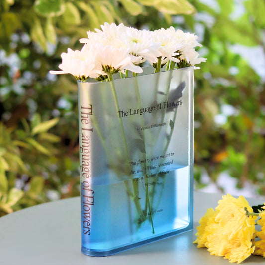 Fade Color Acrylic Book Vase The Language of Flowers Chic Decor Gift for Book & Flower Lovers, Anniversaries, Housewarmings (Blue-2)