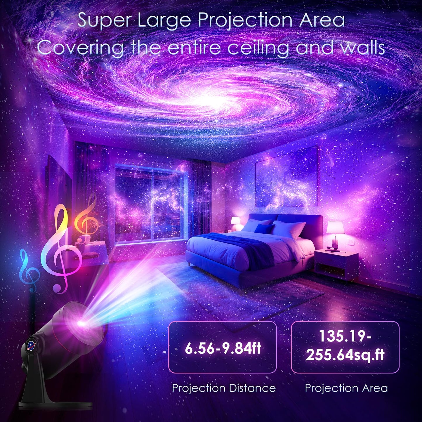 [White Noise] Galaxy Projector, 28 Soothing Sounds Star Projector Sound Machine, Solar System Space Planetarium Projector Night Light, Room Decor for Ceiling Bedroom Adults Sleep Aid