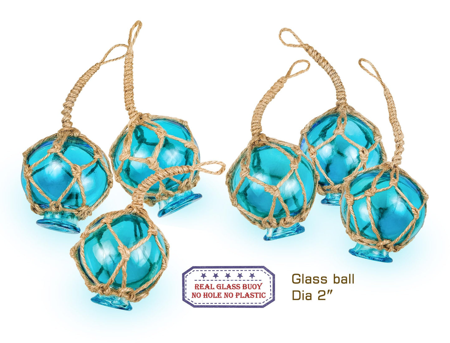 SAILINGSTORY Glass Fishing Float Buoy Ball Beach Ornaments 2" Blue 6 Pack
