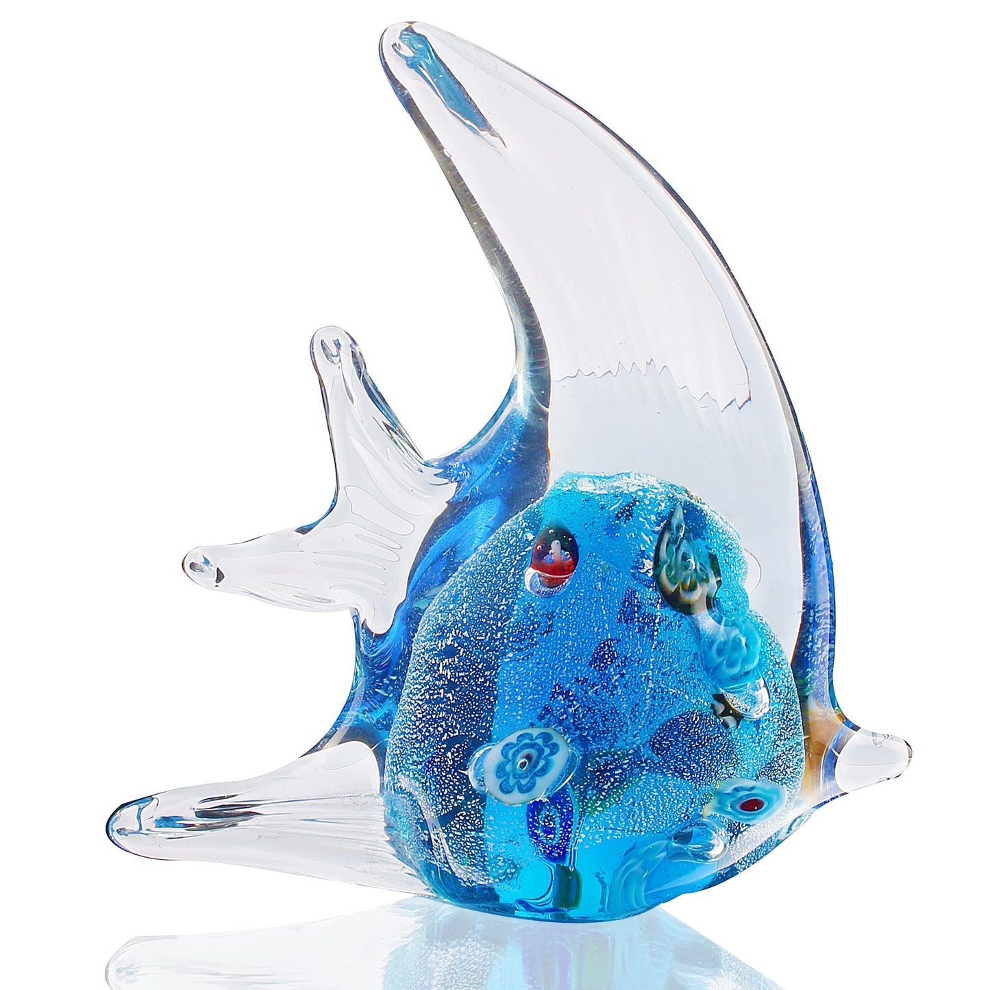 Quligeta Hophen Angel Fish Art Glass Blown Handmade Sea Animal Figurine Sculpture Home Decor Collectible Statue Paper Weight Gift Ornament (Small Blue)