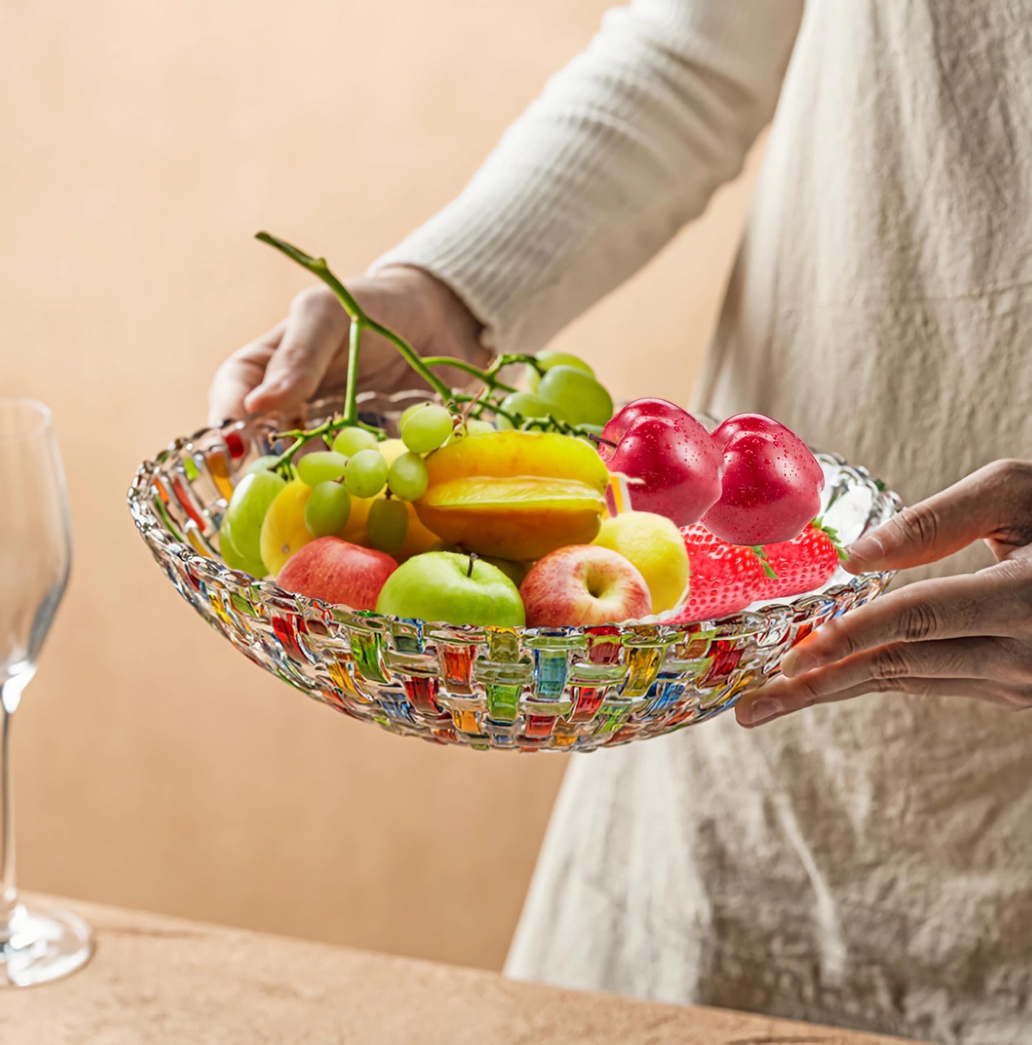 HMFDYHz 10" Colorful Crystal Glass Fruit Candy Dessert Snack Salad Bowl