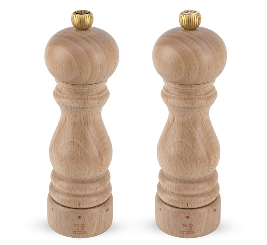 PEUGEOT - Paris u'Select 18 cm- 7 in. Pepper and Salt Mill Set - 6 Predefined Grind Settings - Powdered Salt Innovation, Zirlion Mechanism - PEFC-Certified Wood - Made in France - Natural Finish