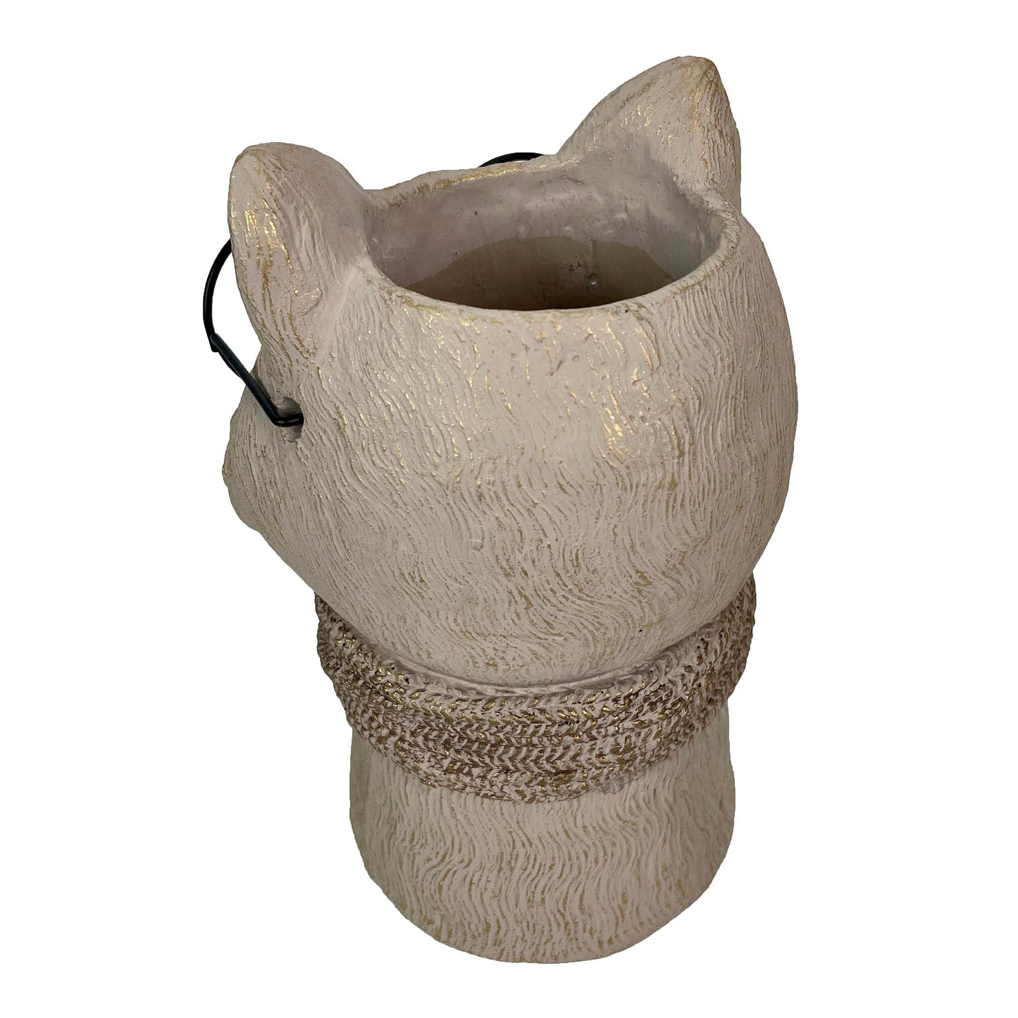 Bespectacled Fox Cement Vase 8.25 Inch – Gold Accents, Knit Textured Scarf, Real Wire Glasses, Whimsical Animal Decor, Distressed Taupe Planter for Indoor Plants, Unique Gift for Home or Office