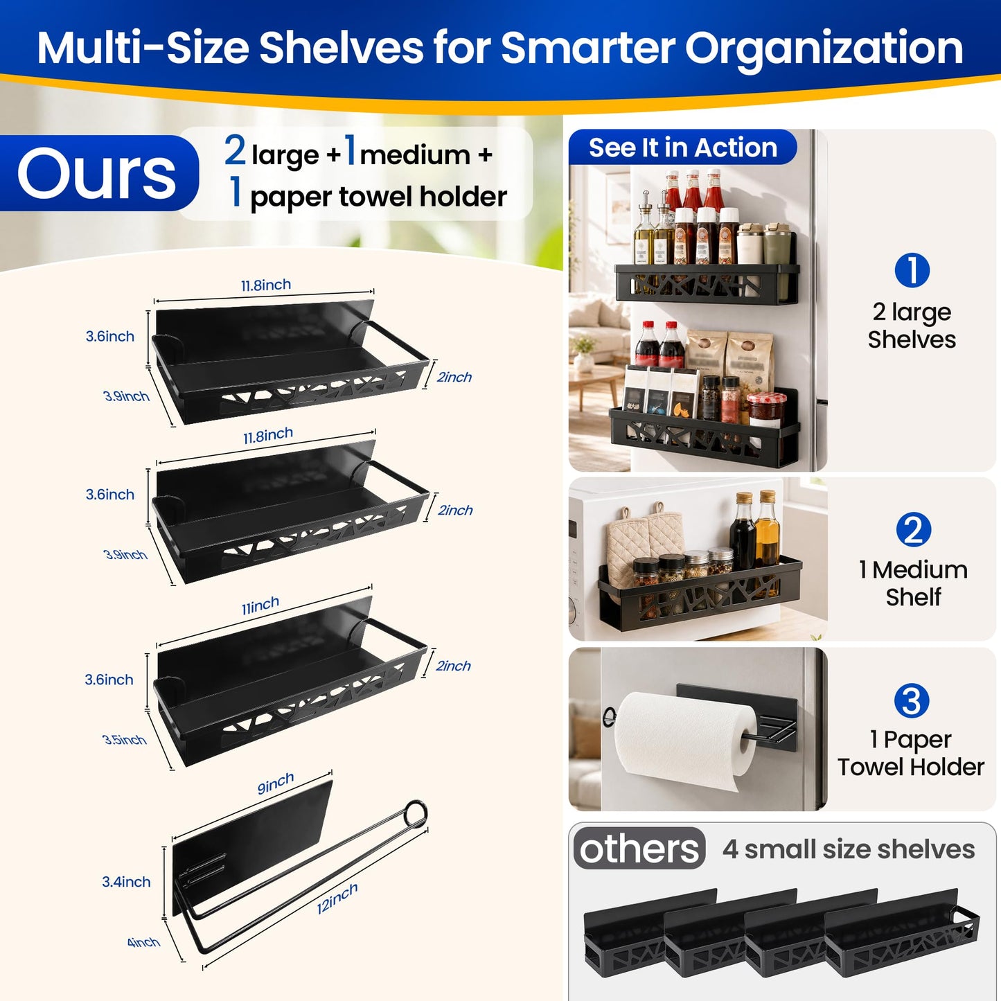 Magnetic Spice Rack with Paper Towel Holder,4 Pack refrigerator organizer