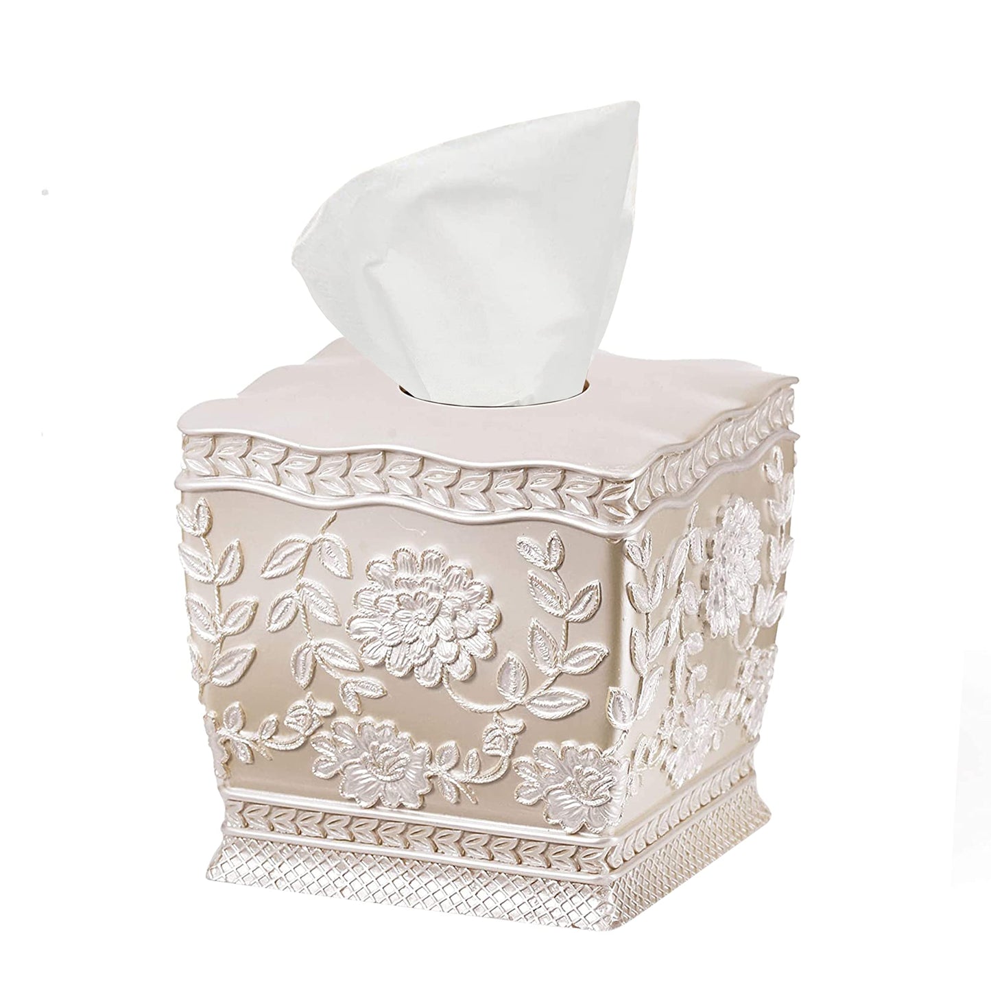 Resin Tissue Box Cover for Modern Home Decor - Minimalist Square Tissue Box Holder for Guest Room, Bedroom, Bathroom, Tabletop & Office - Durable and Aesthetic Tissue Holder, Rose Vine