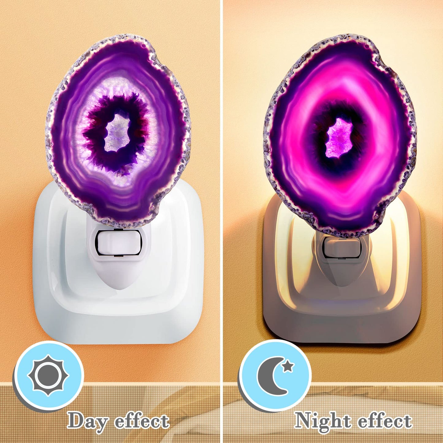Hortsun Stone Nightlight Plug into Wall Christmas Agate Night Light Agate Slice Light Crystal with Switch Home Decor Hallway Lights, Nightlight for Toilet Kitchen Bedroom(Purple)