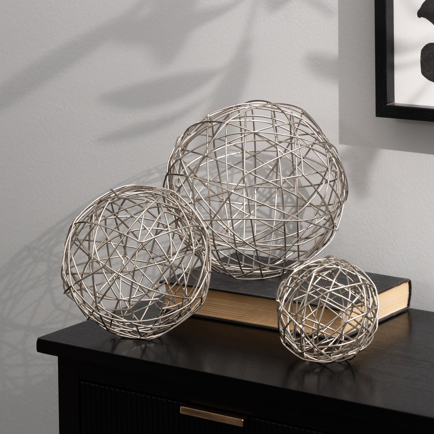 Deco 79 Metal Geometric Decorative Sculpture Home Decor Statues, Set of 3 Accent Figurines 8", 6", 4"D, Silver