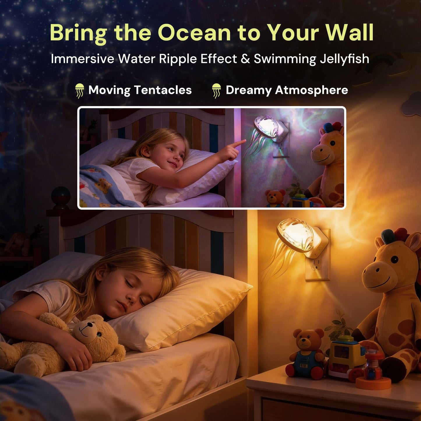 L LOHAS LED Night Lights Plug Into Wall, Night Lights Jellyfish Projector with Dusk to Dawn Sensor, 180°Dynamic Rotating Night Light for Kids Adults Teen Girl Gifts Room Decor Aesthetic