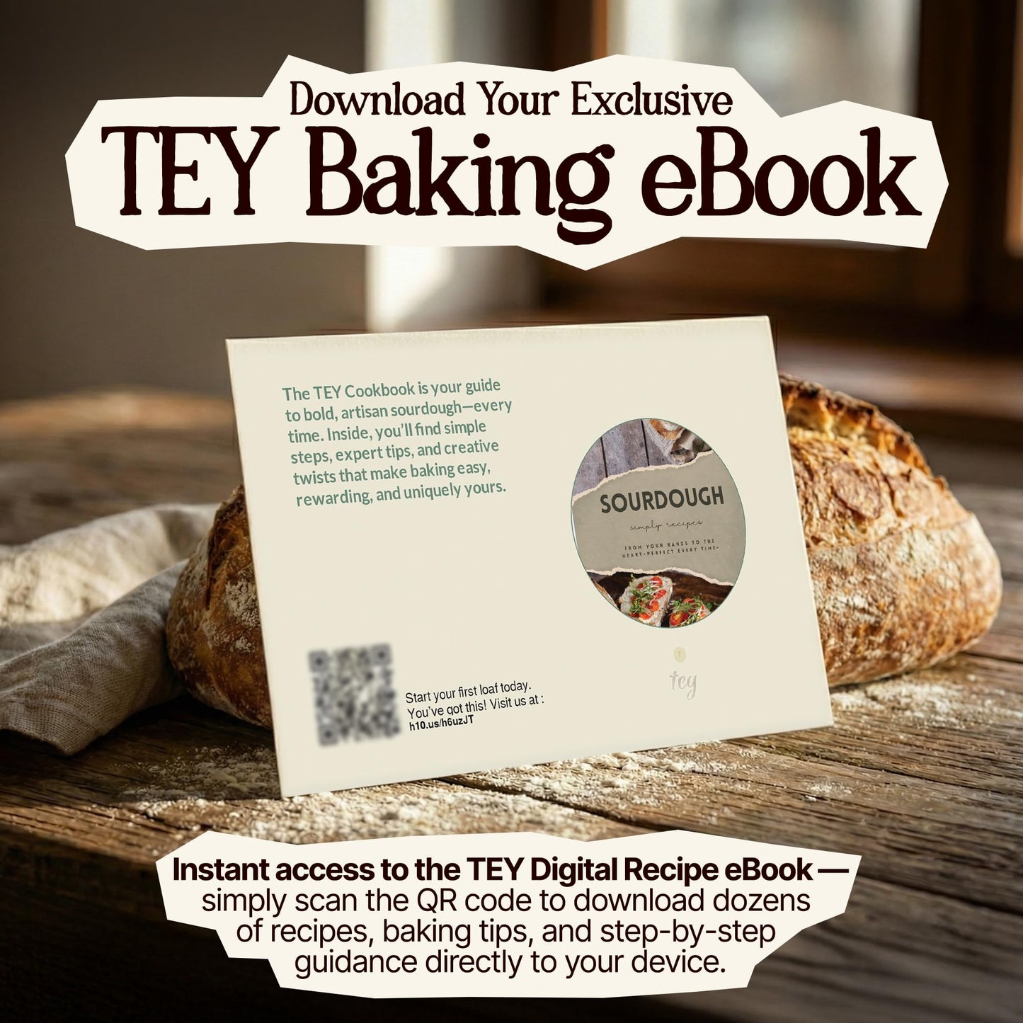 TEY 9'' Banneton Bread Proofing Basket Set – Natural Rattan Banneton with Linen Liner, Baking Tools & Accessories, Digital Recipe eBook, Artisan Sourdough Starter Kit, Homemade Bread Baking Gift Set